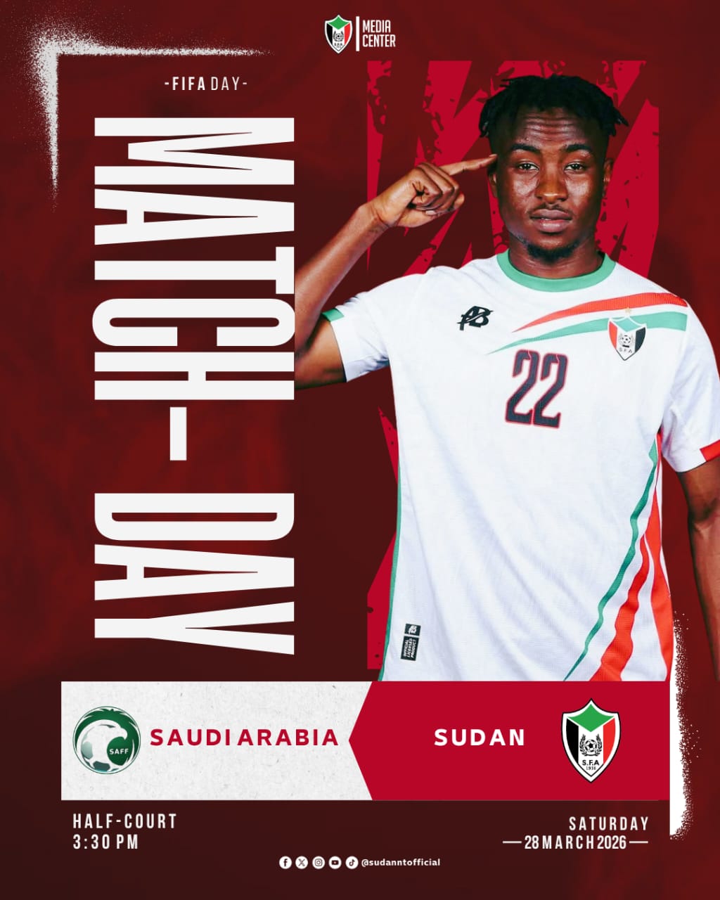 عُقد الاجتماع الفني لمباراة منتخب السودان ونظيره السعودي الشقيق، بحضور ممثلي الاتحاد السعودي لكرة القدم، مراقب المباراة، الحكام، ومسؤولي المنتخبين. عن منتخب السودان حضر  عبد الساتر محمد علي نائب رئيس البعثة، مدير المنتخب أمير محمد خير، ومسؤول المعدات الكابتن أنور موسى. وناقش الاجتماع كافة ال