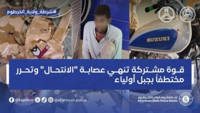 نجحت قوة أمنية مشتركة بمحلية جبل أولياء في تنفيذ عملية نوعية أسفرت عن تفكيك عصابة إجرامية تخصصت في انتحال صفة الأجهزة النظامية، وذلك ضمن خطة الطوف المشترك لتأمين المنطقة.